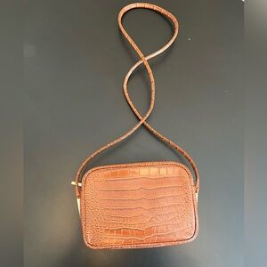 Zara Tan Faux Crocodile-Embossed Crossbody Bag